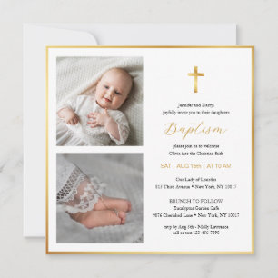 Invitation Elégant Gold Cross Script moderne Baptême