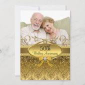 Invitation Elégant Gold Damask Photo 50th Anniversary Invitat (Devant)