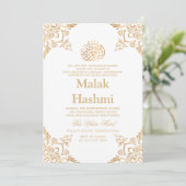 Invitation Elégant Gold Design Bébé blanc Aqiqa islamique (Debout devant)