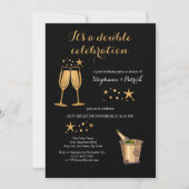 Invitation Elégant Gold Double Célébration Anniversaire conjo (Devant)