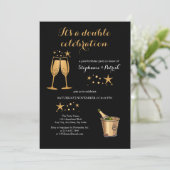 Invitation Elégant Gold Double Célébration Anniversaire conjo (Debout devant)
