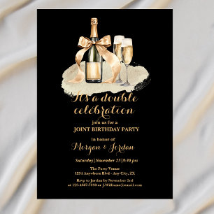 Invitation Elégant Gold Double Célébration Anniversaire conjo