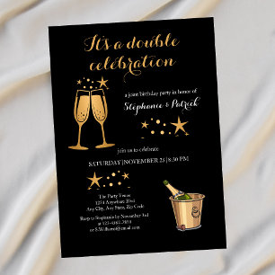Invitation Elégant Gold Double Célébration Anniversaire conjo