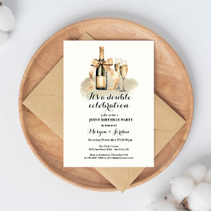 Invitation Elégant Gold Double Célébration Anniversaire conjo