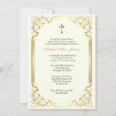 Invitation Elégant Gold Dove Bleu Roses Baptême (Devant)