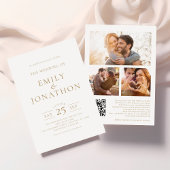 Invitation Elegant Gold Ecriture 3 Photos QR Code Mariage