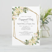 Invitation Élégant Gold Engagement Mariage Floral Blanc (Debout devant)