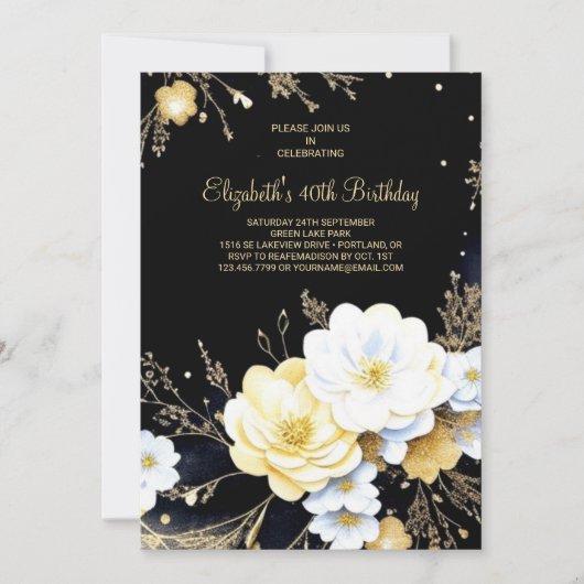 Invitation Elégant Gold et Black en ligne 40e anniversaire (Devant)