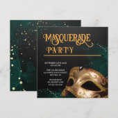 Invitation Elegant Gold et Black Masquerade Party (Devant / Derrière)