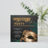 Invitation Elegant Gold et Black Masquerade Party (Debout devant)