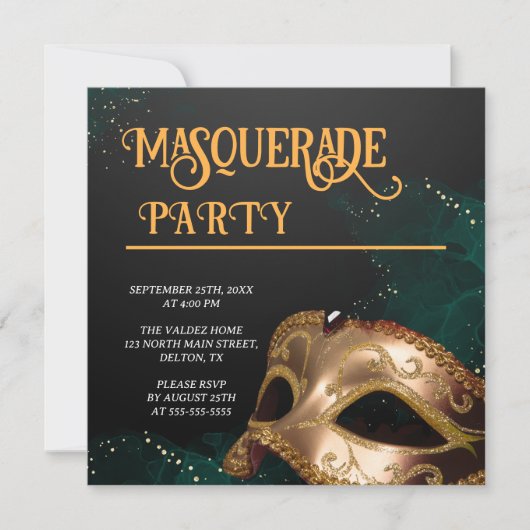 Invitation Elegant Gold et Black Masquerade Party (Devant)