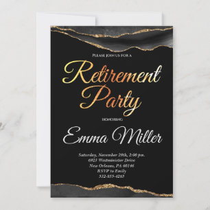 Invitation Elégant Gold et Black Retraite Party