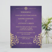 Invitation Elegant Gold et Purple Mariage damassé (Debout devant)
