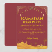 Invitation Élégant Gold Et Rouge Ramadan Iftar Party (Devant / Derrière)