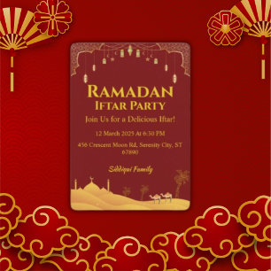 Invitation Élégant Gold Et Rouge Ramadan Iftar Party