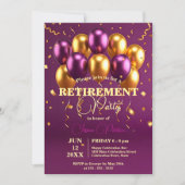 Invitation Élégant Gold et Violet Ballons Parti de retraite (Devant)