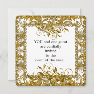 Invitation Elégant Gold et White Round Edge