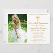 Invitation Elégant Gold First Communion Photo (Devant)