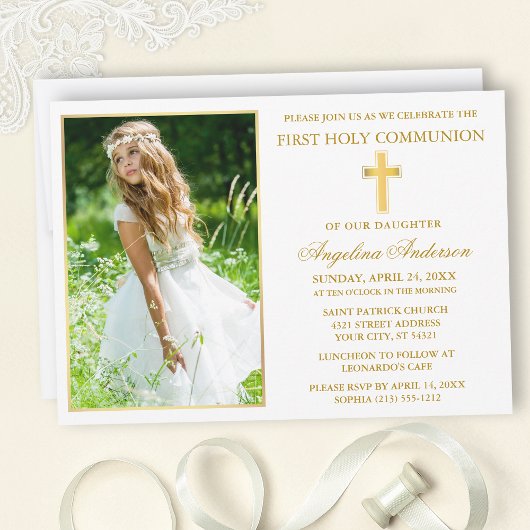 Invitation Elegant Gold First Holy Communion Photo