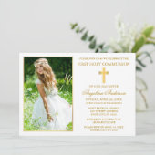 Invitation Elegant Gold First Holy Communion Photo (Debout devant)