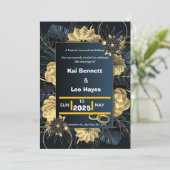 Invitation Elegant Gold Floral Navy Holiday Wedding Invite (Debout devant)