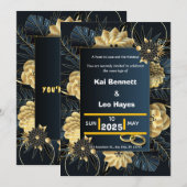 Invitation Elegant Gold Floral Navy Holiday Wedding Invite (Devant / Derrière)