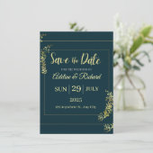 Invitation Elegant Gold Floral Save The Date Card  (Debout devant)