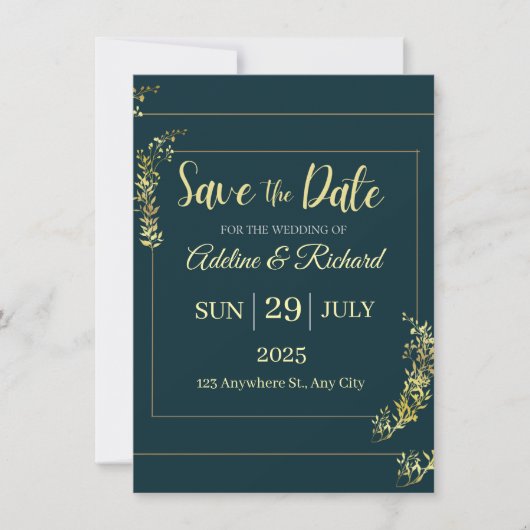 Invitation Elegant Gold Floral Save The Date Card  (Devant)