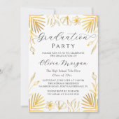 Invitation Elégant Gold Floral Script Graduation Party Photo (Devant)
