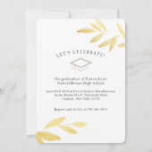 Invitation Élégant Gold Floral Script Photo Graduation (Dos)