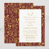 Invitation Elégant Gold Floral Wreath Dîner de la fête des mè (Devant / Derrière)