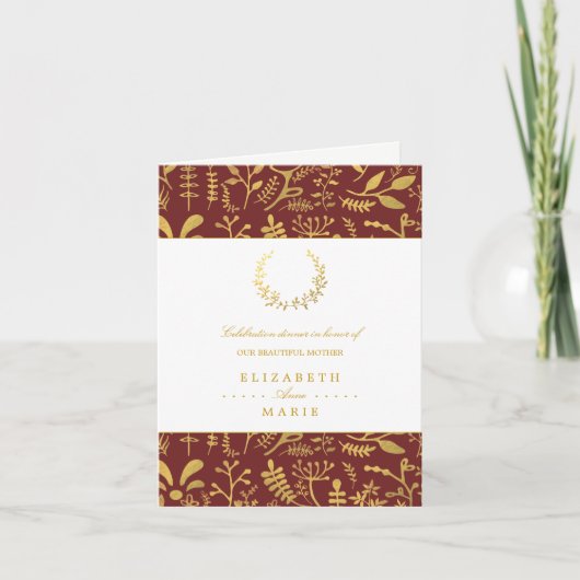 Invitation Elégant Gold Floral Wreath Dîner de la fête des mè (Devant)