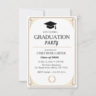 Invitation Elegant Gold Flourish Black Graduation Party 