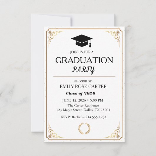 Invitation Elegant Gold Flourish Black Graduation Party  (Devant)