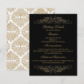 Invitation Elegant Gold Flourish Mariage damassé Détails (Devant / Derrière)