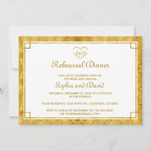Invitation Elégant Gold Foil Coeur RÉPÉTITION DÎNER Invitatio (Devant)