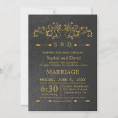 Invitation Elégant Gold Foil Flourish Black Wedding Invitatio (Devant)