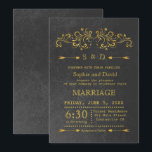 Invitation Elégant Gold Foil Flourish Black Wedding Invitatio<br><div class="desc">Design de mariage élégant avec fausse feuille d'or fleurissent illustration décorative,  flèches avec coeur,  sur un arrière - plan texturé noir. Utilisez l'outil Personnaliser pour ajouter vos informations. Pour en savoir plus,  visitez ma collection de Mariages à huile d'or.</div>