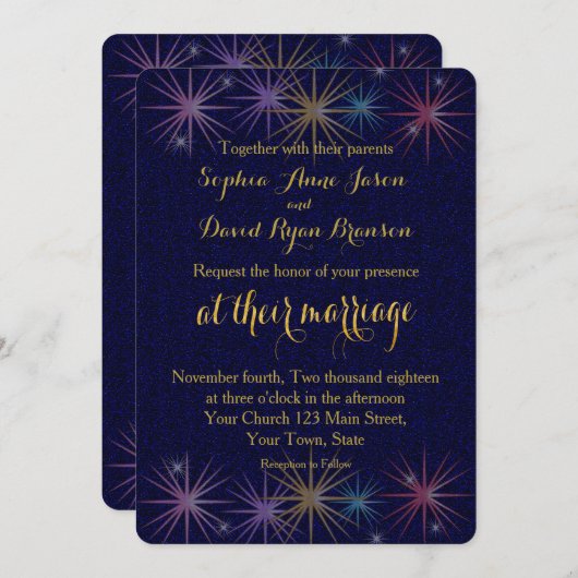 Invitation Elégant Gold Foil Parties scintillant bleu Faire-p (Devant / Derrière)
