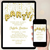 Invitation Élégant Gold Foil Party Balloon Anniversaire Confe
