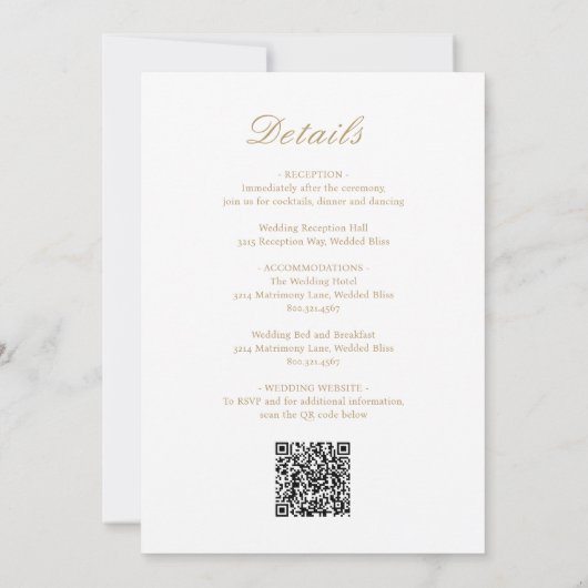 Invitation Élégant Gold Formal tout en un Mariage de code QR (Dos)