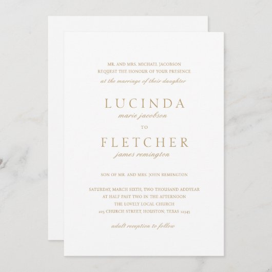 Invitation Élégant Gold Formal tout en un Mariage de code QR (Devant / Derrière)