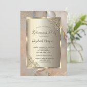 Invitation Elegant Gold Frame,Blush Pink Marble Retirement (Debout devant)