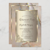 Invitation Elegant Gold Frame,Blush Pink Marble Retirement (Devant / Derrière)