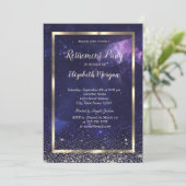 Invitation Elegant Gold Frame Confetti Cool Purple Retirement (Debout devant)