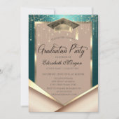Invitation Elegant Gold Frame Diamonds Green Graduation (Devant)