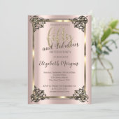 Invitation Elégant Gold Frame, Gold Rose 50e Anniversaire (Debout devant)