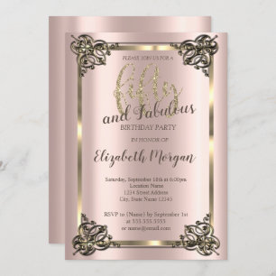 Invitation Elégant Gold Frame, Gold Rose 50e Anniversaire