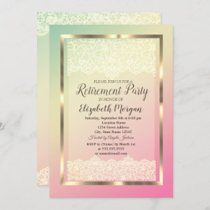 Invitation Elégant Gold Frame Lace Ombre Retraite Party