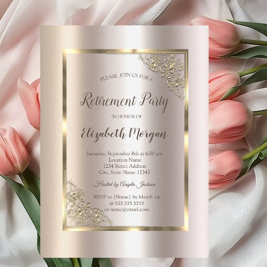 Invitation Elegant Gold Frame,Magnolia Retirement